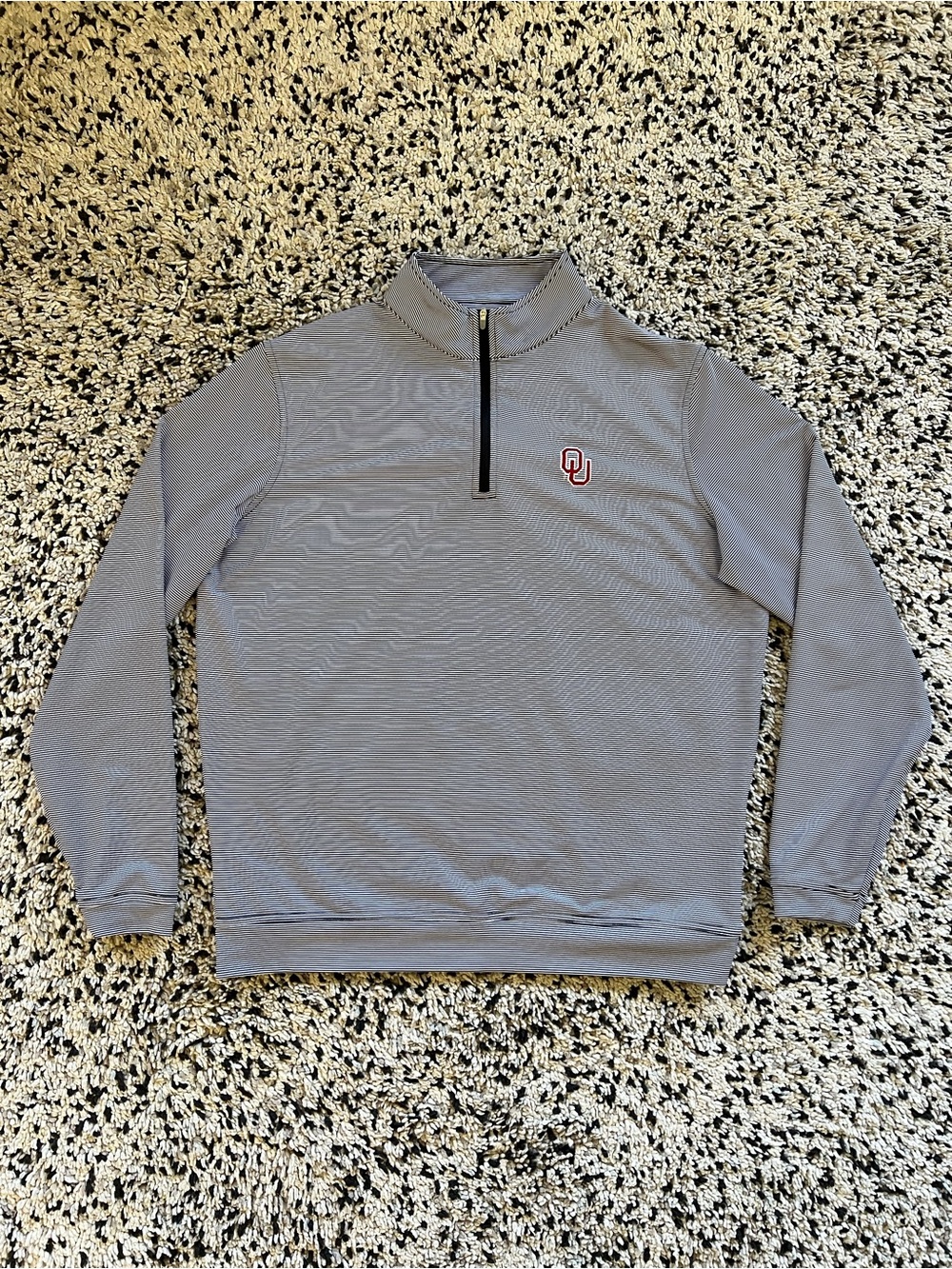 Peter Millar Oklahoma Sooners 1/4 Zip Pullover Black White Stripe Men’s Large